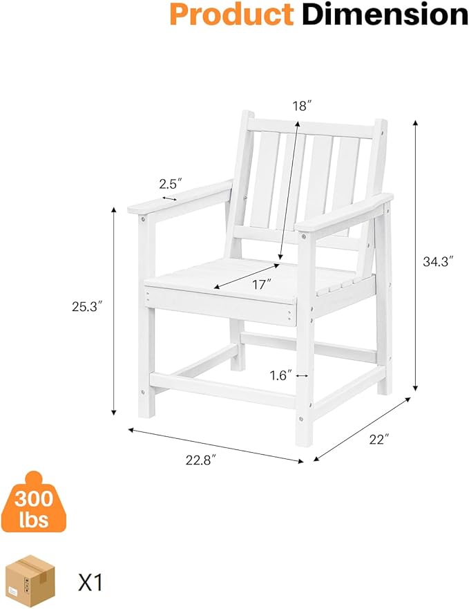 Patio Dining Chair Set of 2, HDPE Outdoor Dining Chair, Ergonomic HDPE Dining Chairs with Deep Seating, All Weather Outdoor Chairs Furniture for Backyard, Deck, Garden, Poolside, Pearl