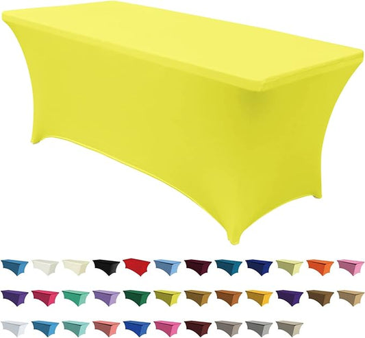ABCCANOPY 6 FT Yellow Spandex Table Cover Stretch Fitted Wrinkle Resistant Tablecloth Reuse for Rectangular Folding Table Patry Event Wedding Banquet