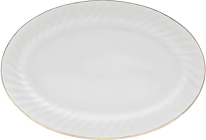 Lynns Paradise Imperial Gold 14-Inch Oval Platter, Set of 2, White; Heavy Duty; Chip Resistant; Lead and Cadmium Free; Freezer to Oven Safe up to 500°F