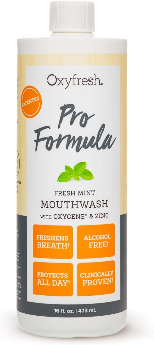 Oxyfresh Premium Pro Formula Fresh Mint Mouthwash – Patented Zinc Mouthrinse for All Day Fresh Breath & Healthy Gums – Refreshing & Alcohol Free Mouthwash | 16oz