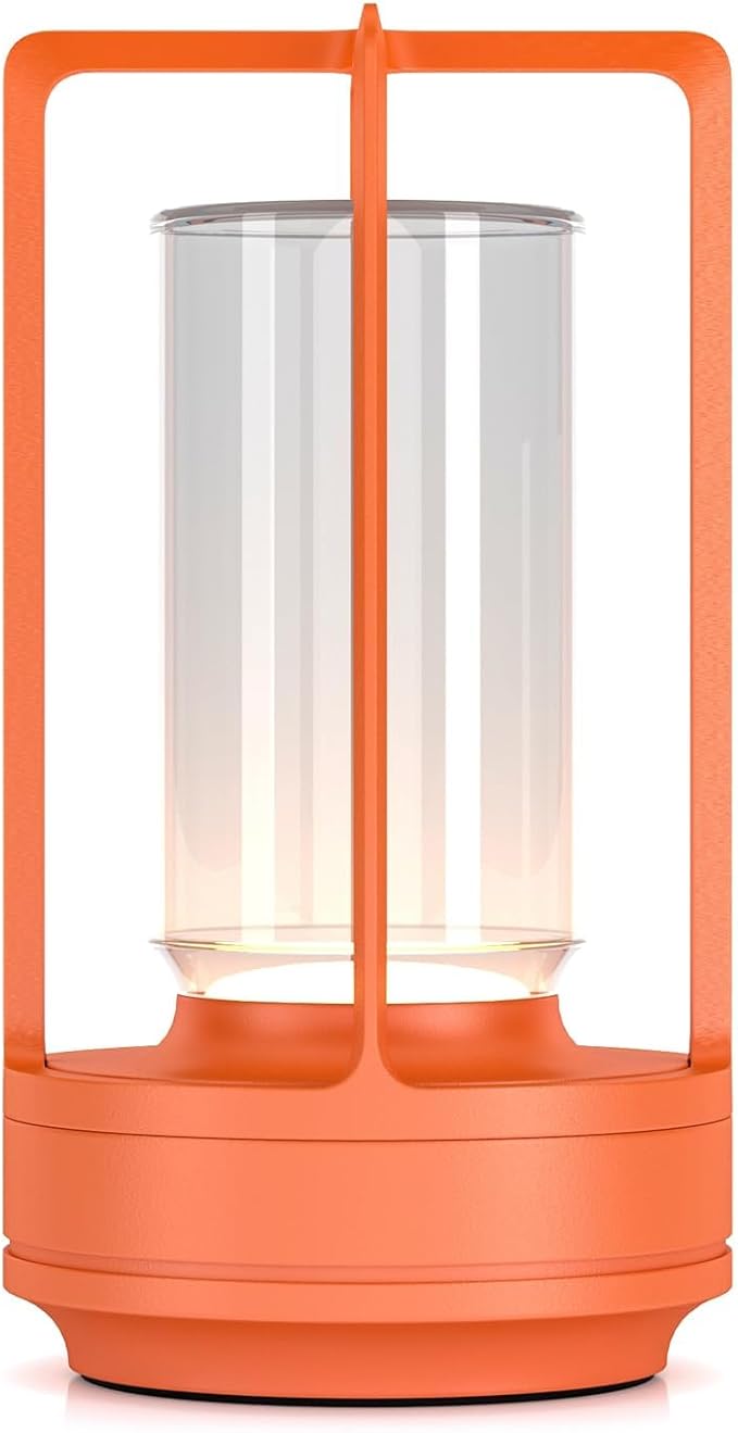 Portable Metal Table Lamp for Indoor/Outdoor ,Rechargeable Cordless LED Lamp, 3-Colour Infinitely Dimming Battery Powered Small Desk Lamp, Restaurant/Bedroom/Bar/Coffee Shop/Camping Light (Orange)