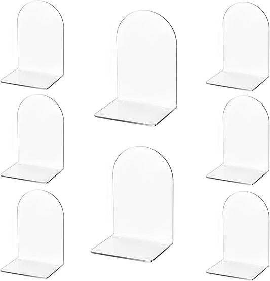 Lulonpon 8 Pieces Book Ends for Shelves, Heavy Books, School, Library, Desktop Organizer - Clear Acrylic Bookends