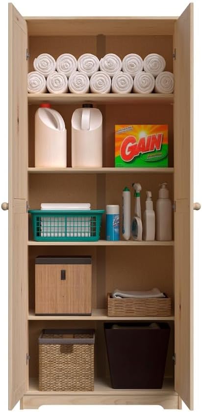 Pantry Cabinet Storage Cabinet with 2 Doors Solid Wood - Adjustable Shelves for Kitchen, Dining Room, or Utility Room Organization
