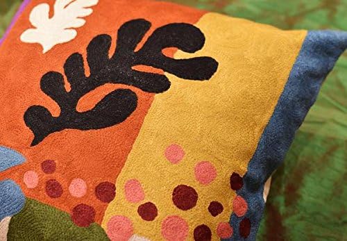 Matisse Coral Pillow Cover | Orange Modern Pillows | Modern Chair Cushion| Farmhouse Pillows | Flower Outdoor Pillow | Mid Century Chair Cushion | Hand Embroidered Wool Size 18x18