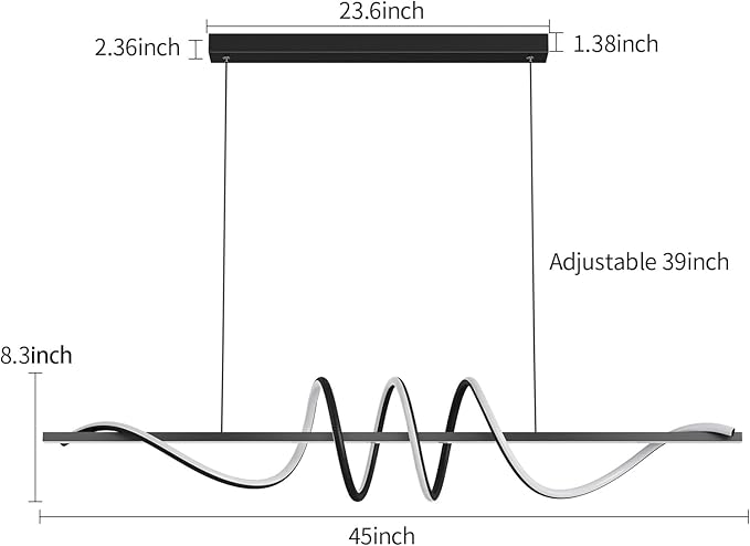 JAYMP Dining Room LED Chandelier 60W Dimmable Kitchen Island Light Modern Pendant Light Geometric Design Hanging Light Fixture Black 45 Inches