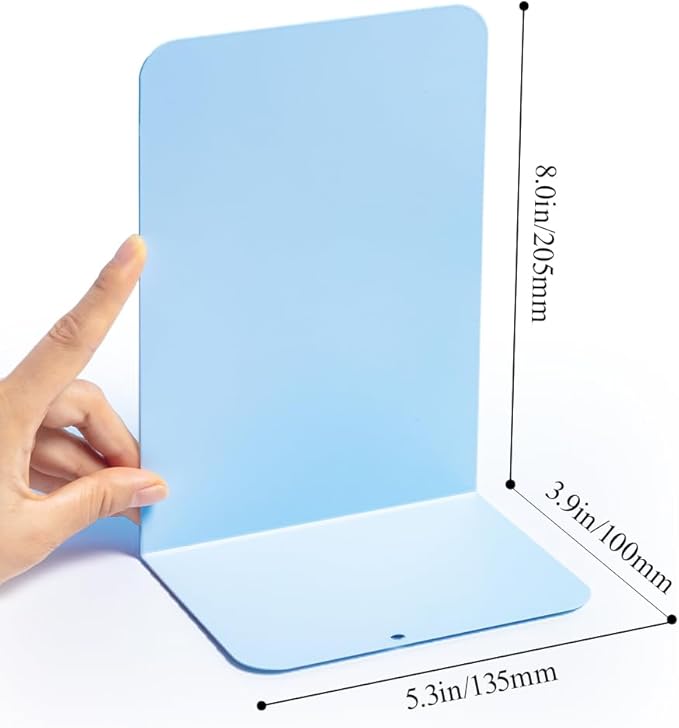 M&G Book Ends 1 Pair, Blue Large Metal Bookends for Shelves, L-Type Book Stopper for Heavy Books, Non-Skid Bookstand for Office Home School Supplies