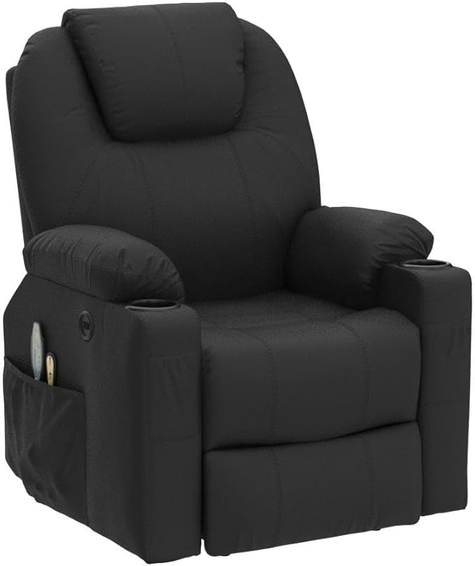 VIVIJASON Power Lift Chair Electric Recliner for Elderly Heated Vibration Massage Faux Leather Recliner Chair with 2 Remote Controls, Cup Holders, Side Pockets & USB Ports for Living Room (Black)