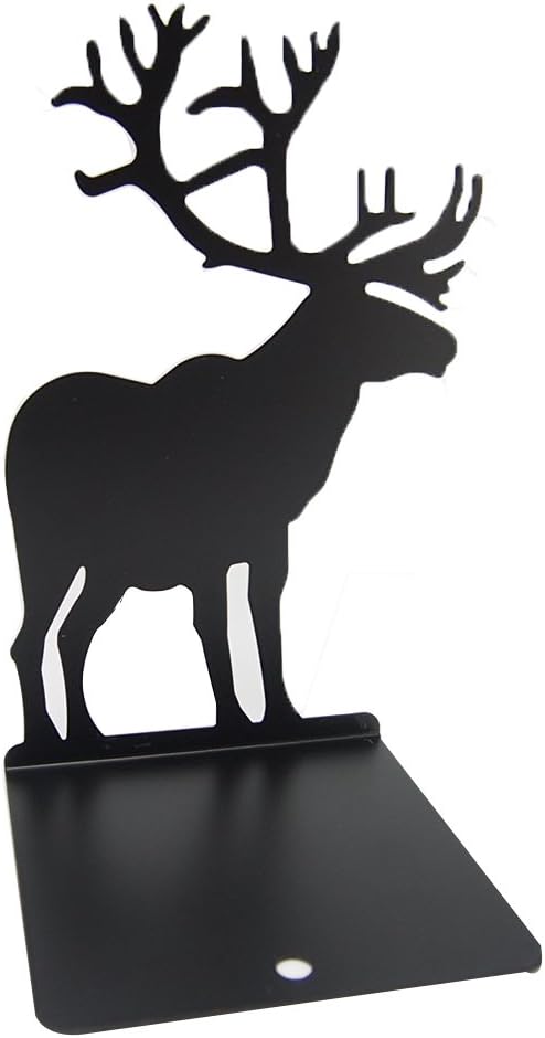 Winterworm Fashion Creative Cartoon Cute Iron Elk Moose Pattern Nonskid Metal Office Desk Bookends (Black)