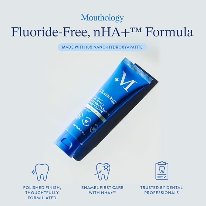 Mouthology 10% Nano Hydroxyapatite Toothpaste (6pk, Fluoride Free), Whitening*, Supports Enamel Care*, Appropriate for Sensitive Teeth*, SLS Free, Xylitol nHA Toothpaste Adults, Mint 4oz (USA Made)