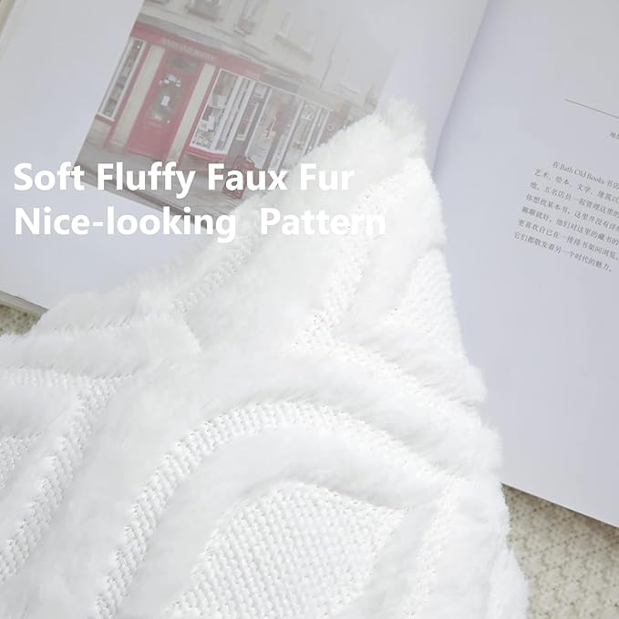 decorUhome Fall Throw Pillow Covers 26x26 Inch Set of 2, Soft Plush Decorative Faux Fur White Solid Couch Pillow Covers, Accent Farmhouse Neutral Square Euro Pillow Cases for Sofa Bed Living Room