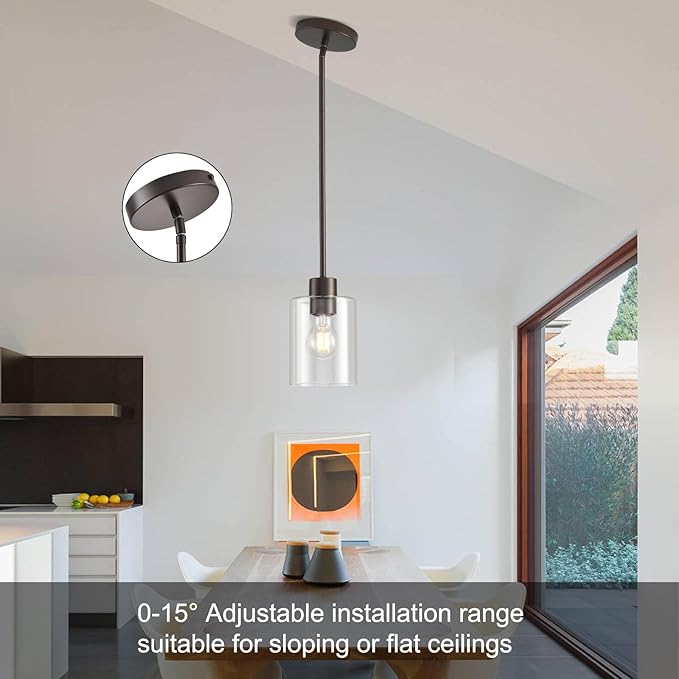 Oil Rubbed Bronze Pendant Lights Kitchen Island - Clear Glass Pendant Light Fixture Multiple Stems Rods 3 Units 12 Inch 3 Units 4 Inch (1 Pack Oil Rubbed Bronze Downrod)