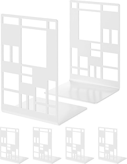 INNPLUS Heavy-Duty Metal Bookends, 6 Pair, White, Anti-Slip Foam Pads, Perfect for Heavy Books, Office, Home