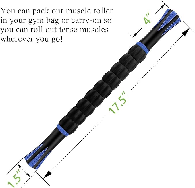 Muscle Roller Massage Roller Stick for Athletes, Help Reducing Muscle Soreness Cramping Tightness Leg Arms Back Calves Muscle Massager（Blue-Black- 18 inch）