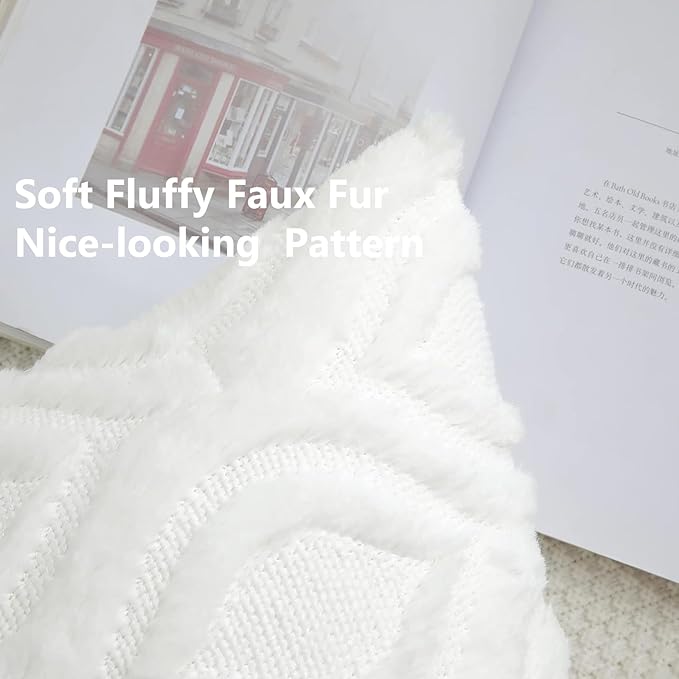 decorUhome Throw Pillow Covers 26x26 Inch Set of 2, Soft Plush Decorative Faux Fur Cream Beige Solid Couch Pillow Covers, Accent Farmhouse Neutral Square Euro Pillow Cases for Sofa Bed Living Room