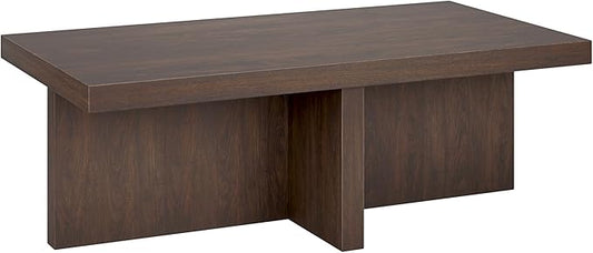 Henn&Hart 44" Rectangular Wood Pedestal Low-Profile Coffee Table for Living Room, Family Room, or Office, Alder Brown