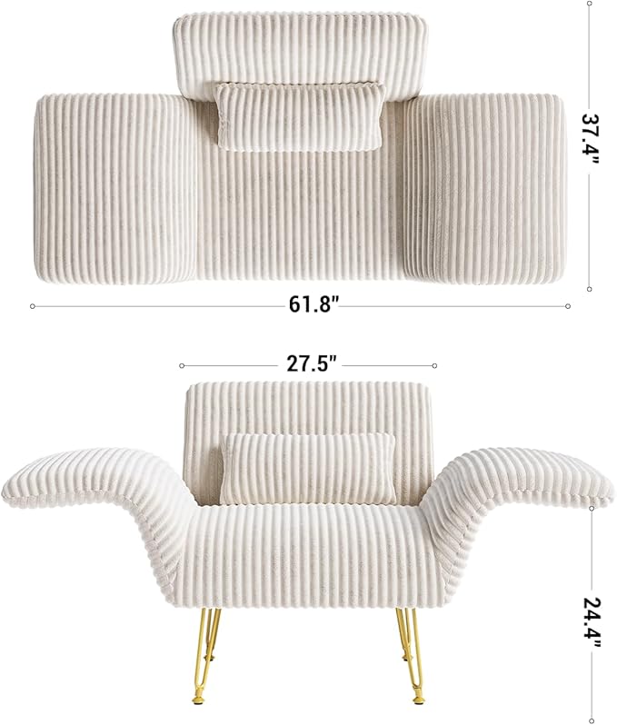 Txtin's Comfy Accent Chair Reading Chair for Bedroom Cozy Wing Arm Living Room Single Sofa Chair with Angle Adjustable Arms Beige Corduroy Easy Assembly