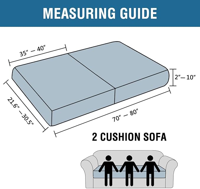 H.VERSAILTEX Super Stretch Individual Seat Cushion Covers Sofa Covers Couch Cushion Covers Slipcover Sets Thick Jacquard Textured Twill Fabric (2 Piece Large Sofa Cushion Covers, Storm Blue)