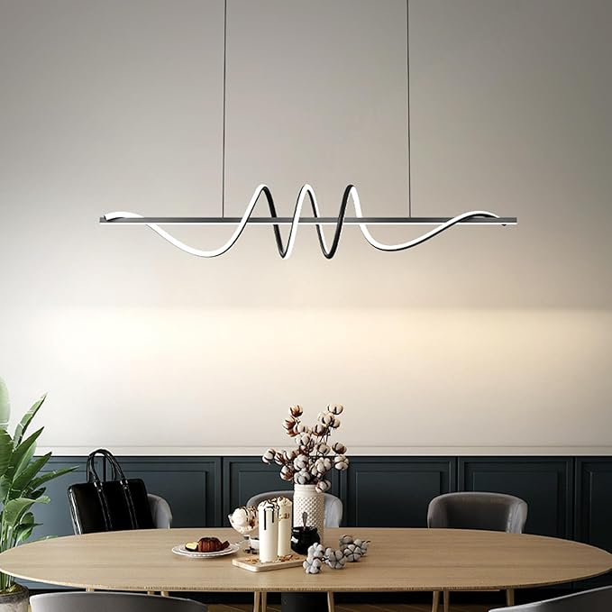 JAYMP Dining Room LED Chandelier 60W Dimmable Kitchen Island Light Modern Pendant Light Geometric Design Hanging Light Fixture Black 45 Inches