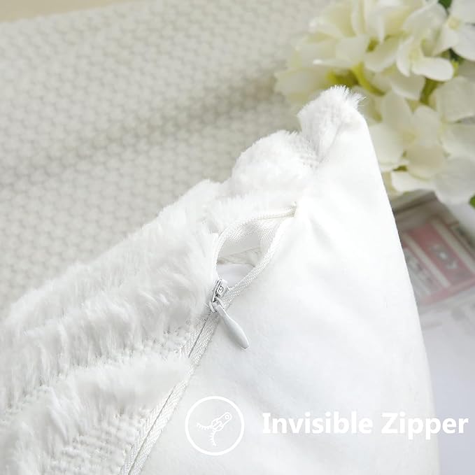 decorUhome Fall Throw Pillow Covers 26x26 Inch Set of 2, Soft Plush Decorative Faux Fur White Solid Couch Pillow Covers, Accent Farmhouse Neutral Square Euro Pillow Cases for Sofa Bed Living Room