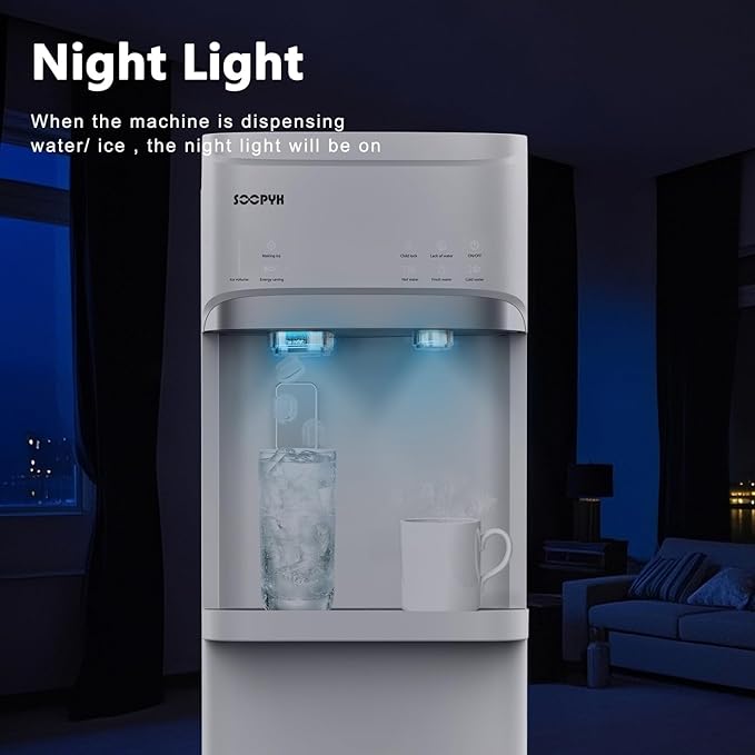 Self-Cleaning Bottom Load Water Cooler Dispenser with Ice Maker for 5 Gallon 3 Temperature Settings 22lbs Daily Capacity White