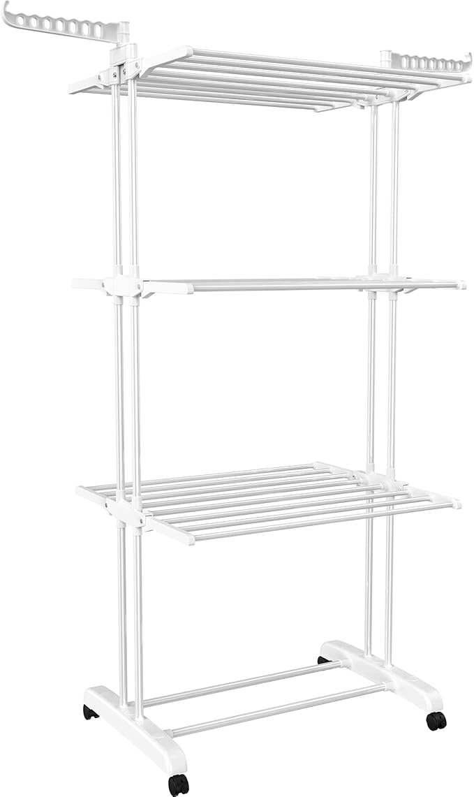 HOMIDEC Clothes Drying Rack, Large 4-Tier Foldable Drying Rack Clothing(67.7H x 19.7W x 30L Inches), Movable Drying Rack with 4 castors. Multifunctional Stainless Steel Laundry Drying Rack, White