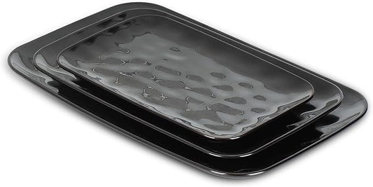 vicrays Ceramic Rectangle Serving Platters - 14" 12" 10" Porcelain Serving Trays Plates for Party BBQ Appetizers Sushi Dessert - Microwave Oven and Dishwasher Safe - Set of 3 Bright Black