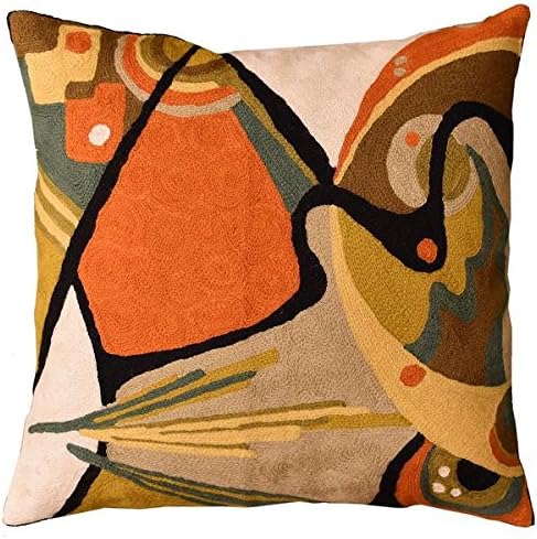 Kandinsky Modern Pillow Cover - Flow Orange Abstract Pillowcase Farmhouse Chair Cushion Contemporary Outdoor Pillowsham Couch Cushion Handmade Wool Size 18x18