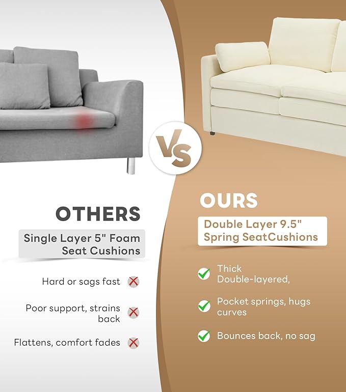 Tbfit Modern Couch Sofa, 89" Cloud Couch w/Pillows, Pocketed Spring Seat, Comfy 3-Seater Plush Foam Cushions, Chenille Fabric Removable Covers, Soft Upholstered Living Room Furniture Apartment, Beige