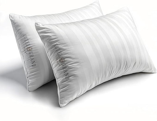 Hotel Grand Softy-Around Feather Down Pillows King Size Set of 2 Packs White Strip 100% Cotton Fabric Bed Pillows for All Position Sleepers,36"x20"/2 Packs