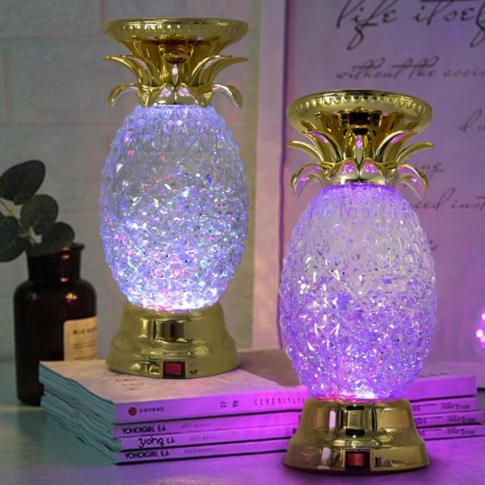 YAKii 9.5" Pineapple LED Color Changing Shine Lava Lamp,Swirling Water Waves Lamp Kid Safe Battery/USB Cable Operated,Table Lamp Candle Holder Table Decoration Gold