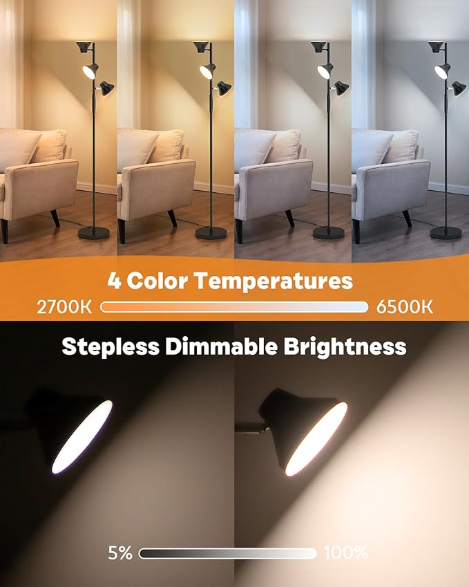 RGBCW Floor Lamp, 36W Bright Color Changing Lamp, Modern Stepless Dimmable LED RGB Floor Lamp with Remote & Touch Control, Standing Lamp for Living Room, Game Room, Bedroom