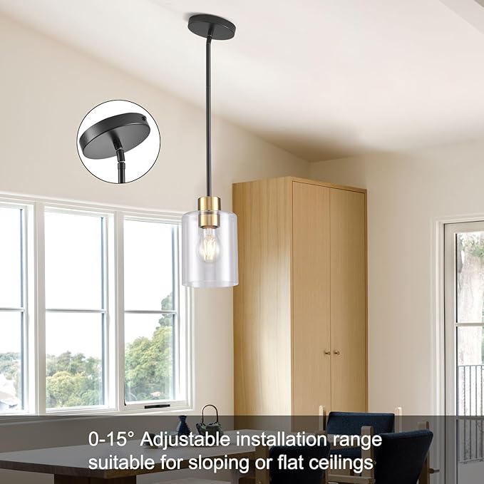 Black Brass Pendant Lights Kitchen Island - Clear Glass Pendant Light Fixture Multiple Stems Rods 3 Units 12 Inch 3 Units 4 Inch (2 Pack Black Brass Downrod)