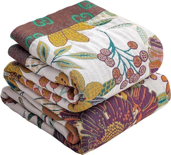 Cotton Throw Bed Blanket 90''x98'', Soft Lightweight Breathable Muslin Blanket for Couch, Bed, Travel, Picnics, All Season Gauze Blanket, Home Decor