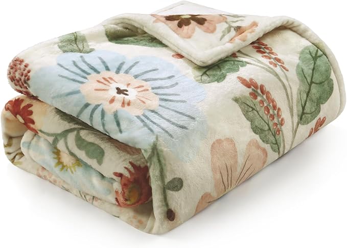 Lahome Floral Beige Soft Throw Blanket for Bed，Spring Botanical Aesthetic Blankets for Women Cute, Thick Warm Cozy Throws for Girls Sofa Chair Home Decor, Beige 50''x60''
