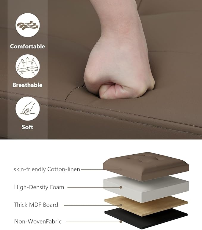 15 Inches Small Folding Storage Ottoman Cube, Storage Footrest, Foot Rest Stool, for Living Room, Bedroom, Dorm, Hallway, Entryway, Brown