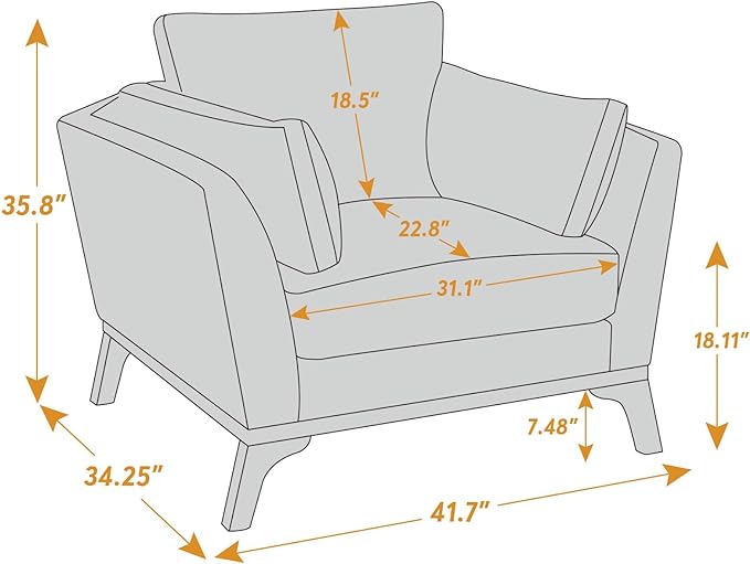 Large-Sized Accent Chair, Thick Cushion Bedroom Reading Chair, Comfortable Living Room Single Sofa， Linen Gray