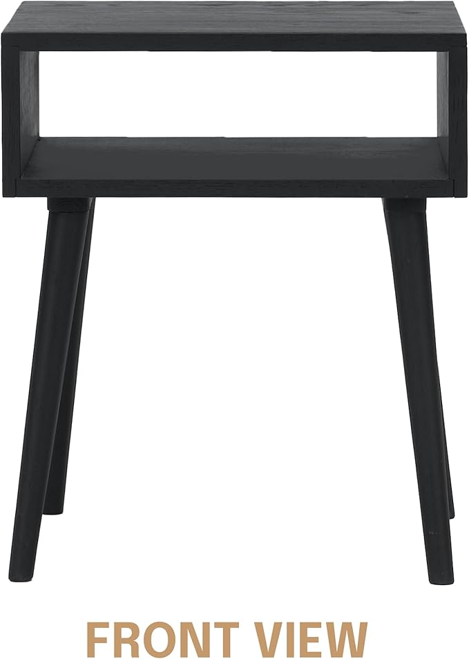 NTC Solid Oak Zoe Nightstand, Mid Century Modern Side Table Bedroom, Bedside Furniture, Night Stand, End Table, Easy Assembly - Burnt Black
