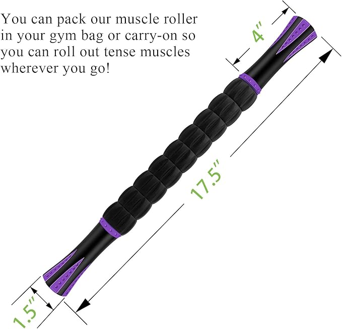 Muscle Roller Massage Roller Stick for Athletes, Help Reducing Muscle Soreness Cramping Tightness Leg Arms Back Calves Muscle Massager（Purple Black- 18 inch）