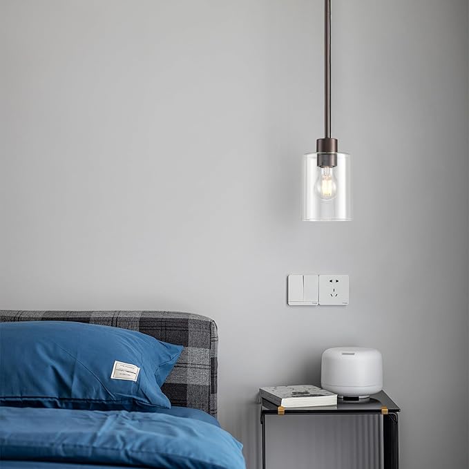 Oil Rubbed Bronze Pendant Lights Kitchen Island - Clear Glass Pendant Light Fixture Multiple Stems Rods 3 Units 12 Inch 3 Units 4 Inch (3 Pack Oil Rubbed Bronze Downrod)