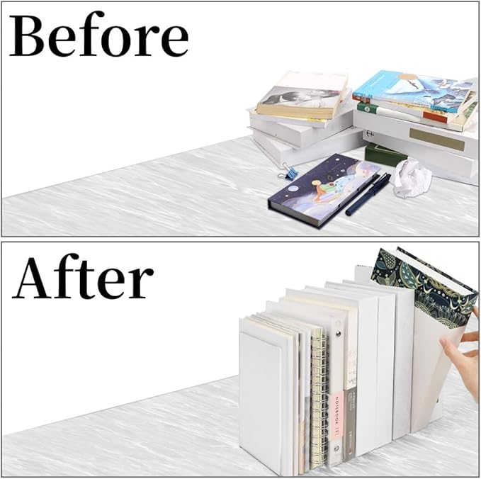Lulonpon 4 Pieces Book Ends, Bookends, Books End for Shelves, Books End for Heavy Books, Clear Bookends, Acrylic Book Ends for School, Library,Desktop Organizer and Book Shelves