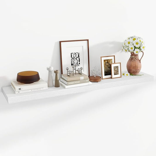 55 Inch Floating Shelves, 11.6 Inch Deep Floating Shelves for Wall, Floating Shelf with Invisible Brackets, Deep Shelves for Bathroom, Bedroom, Living Room, 1 Pack, White
