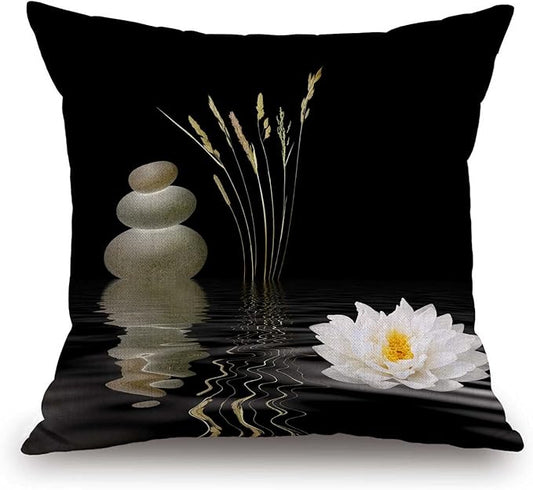 TSSOHU Decorative Throw Pillow Cover Asian Zen Stone, Pillow Covers 18"x 18" Meditation Japanese Lotus Spa Room Decor for Living Room Couch Cushion Bed Indoor Outdoor Home Decor