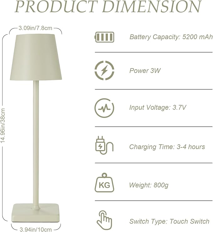 HASUN 2 Pack Cordless Table Lamp, Portable LED Desk Lamp, 5200mAh Battery Operated Lights, 3 Color Stepless Dimming Up, Night Light for Bedroom/Date/Bars/Cafe/Camping (Cream 2Pack)