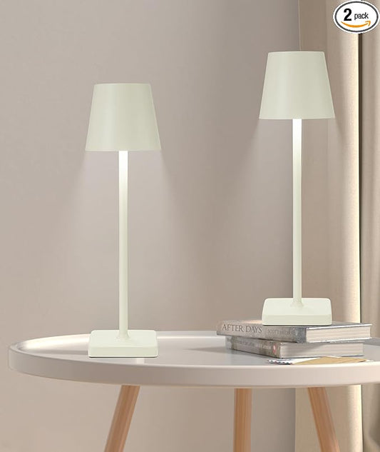 HASUN 2 Pack Cordless Table Lamp, Portable LED Desk Lamp, 5200mAh Battery Operated Lights, 3 Color Stepless Dimming Up, Night Light for Bedroom/Date/Bars/Cafe/Camping (Cream 2Pack)