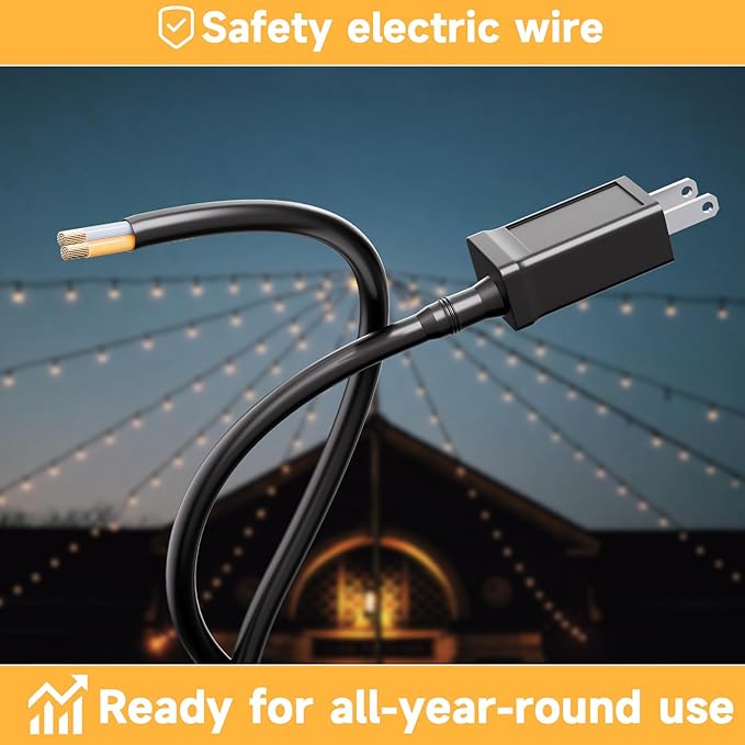 Outdoor Safety String Lights 150FT - 24V 20W Commercial Grade Low Voltage Strand with 60 S14 Shatterproof Bulbs for Tree Garden Yard Cafe Bistro | Warm Yellow 3500K | IP65 Waterproof | UL Listed