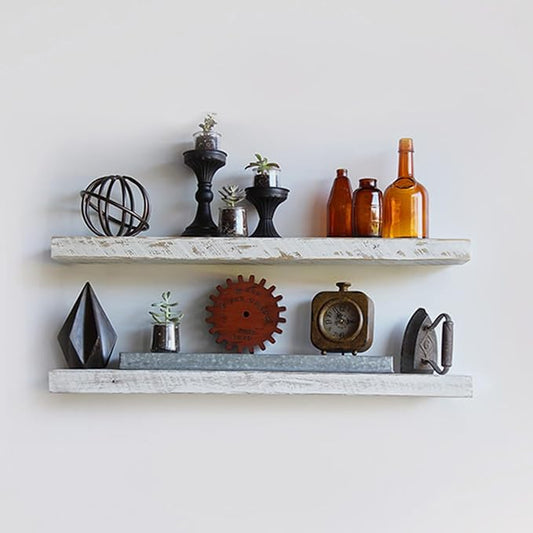 Urban Legacy Reclaimed Barnwood Planks | Floating Shelves for Wall w/Flush Mount Shelf Bracket Set Included | Set of 2 (White Wash, 48" x 7" x 2")