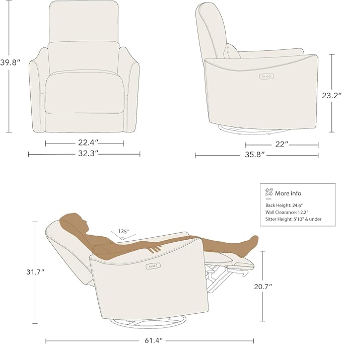 CHITA Power Recliner Chair Swivel Glider, FSC Certified Fabric Living Room Nursery Reclining Sofa Chair with Lumbar Support,Terracotta