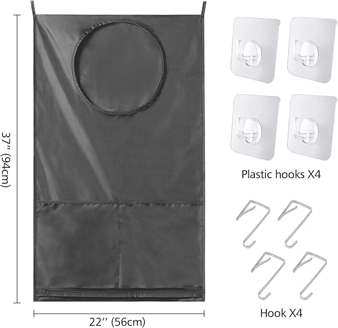 Saves Space Door-Hanging Laundry Bag,Door Hanging Laundry Hamper with 2 Different Types of Hooks, Polyester Fabric Hanging Laundry Basket for Clothes Size 22"X37" -2 Pack Gray