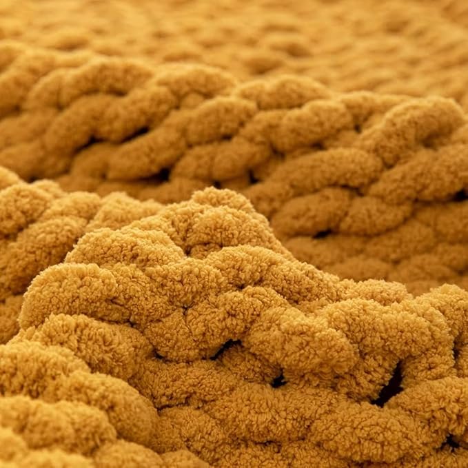 Chunky Knit Blanket Throw 48"*71", Hand Knitted Warm Chenille Throw Blanket, Home Decor Soft Thick Yarn Cable Knit Blanket,Soft Breathable Fleece Banket Christmas for Couch Bed Sofa Best Gift (Yellow)