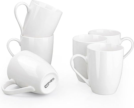 GBHOME 16oz Coffee Mugs Set of 6, Large Ceramic Coffee Mugs for Man, Woman, Dad, Mom, Modern Coffee Mugs Set with handle for Tea/Latte/Cappuccino/Milk/Cocoa. Dishwasher&Microwave Safe,White